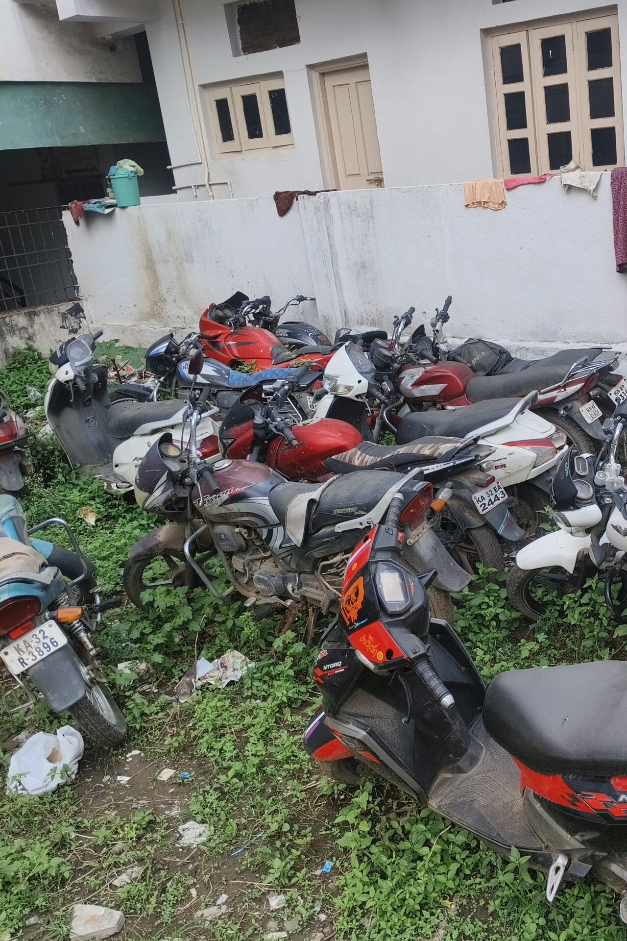 Scrap motorbikes piled together