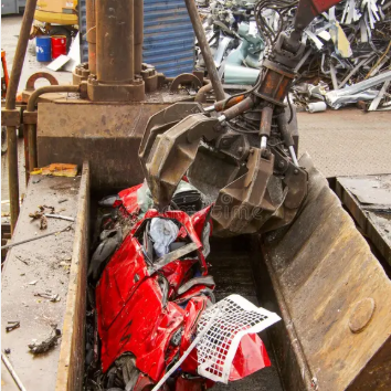 Damaged motorcycle being dismantled