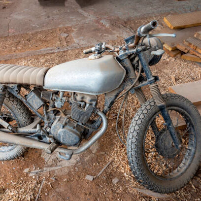 Damaged motorcycle parked for recycling