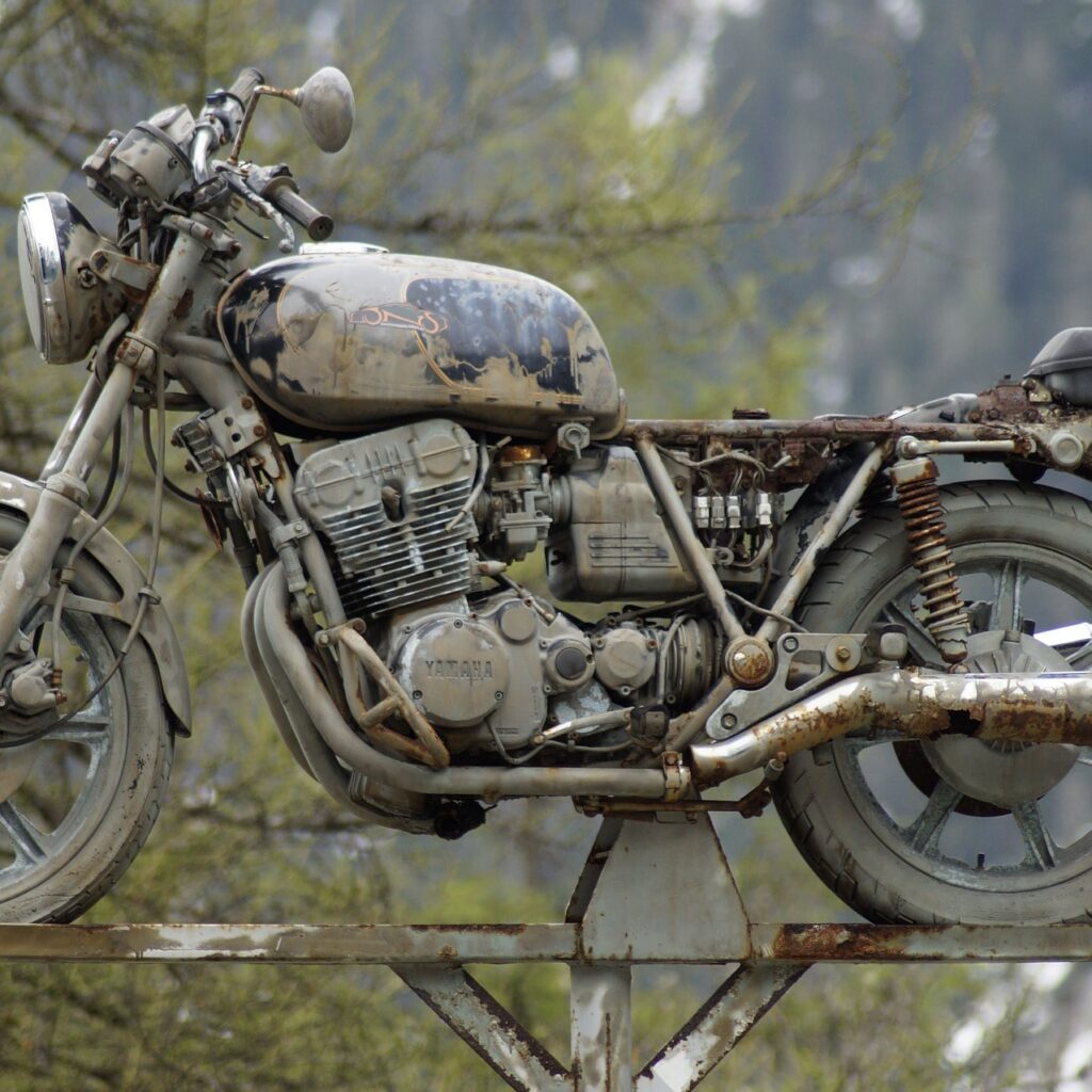 Old rusted motorcycle ready for dismantling
