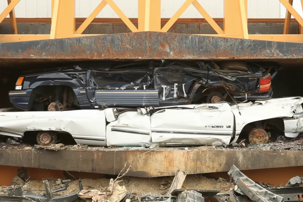 Car parts and scrap metal piled together