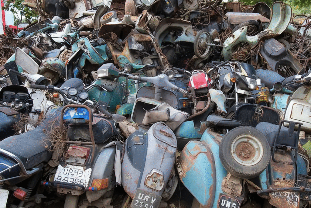Large heap of mixed automobile scrap